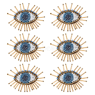 AHADEMAKER 6Pcs Handcrafted Glass Seed Beaded Evil Eye Sew on Patches, Light Sapphire Rhinestone Appliques, Costume Accessories, Gold, 66x57x6mm(DIY-GA0003-30)