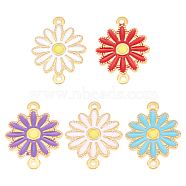 5Pcs 5 Style Ion Plating(IP) 304 Stainless Steel Enamel Connector Charms, Golden, Flower, Mixed Color, 21x15.5x2mm, Hole: 1.4mm(STAS-UN0036-97)
