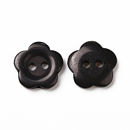 Resin Buttons, Dyed, Flower, Black, 15x3mm, Hole: 1mm(RESI-D031-15mm-02)