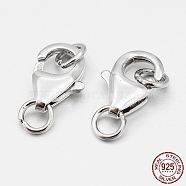 Rhodium Plated 925 Sterling Silver Lobster Claw Clasps, Platinum, 10x7x3mm, Hole: 2.5mm(STER-O015-C-04)