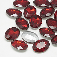 Pointed Back Glass Rhinestone Cabochons, Back Plated, Faceted, Oval, Light Siam, 14x10x4.5mm(RGLA-T080-10x14mm-07)