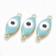 Alloy Links connectors, with Enamel, Evil Eye, Light Gold, Dark Turquoise, 25x10.5x4mm, Hole: 1.8mm(ENAM-S016-28E)