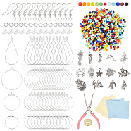 DIY Ocean Theme Earring Making Kit, Including Alloy & 304 Stainless Steel  Charms, Pliers, Iron Earring Hooks, Brass Hoop Earring Findings, Conch & Lobster & Starfish & Mermaid, Mixed Color, 862Pcs/box(DIY-AR0003-30)
