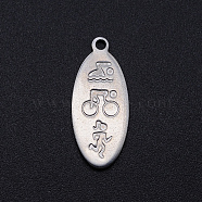 201 Stainless Steel Pendants, Oval with Sport Theme, Stainless Steel Color, 22x9.5x1mm, Hole: 1.5mm(STAS-S105-T847)