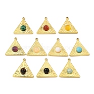 Natural & Synthetic Gemstone Pendants, Ion Plating(IP) 316 Stainless Steel Triangle Charms, Real 24K Gold Plated, 21.5x21.5x5mm, Hole: 1.6mm(STAS-K258-22G)