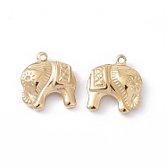 Ion Plating(IP) 304 Stainless Steel Pendant, Elephant, Real 24K Gold Plated, 14x13x4mm, Hole: 1.4mm(STAS-H168-39G)