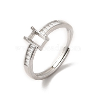 Adjustable Alloy Pad Ring Settings, with Clear Cubic Zirconia, Prong Ring Settings, 925 Sterling Silver Plated, Rectangle: Inner Diameter: 17.8mm, Tray: 4.5x3mm(KK-C022-01B-P)