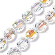 Faceted Glass Beads Strands, Clear, Oval, 16x12x7.5mm, Hole: 1.2mm, about 50pcs/strand, 31.50''(80cm)(EGLA-E030-01F)