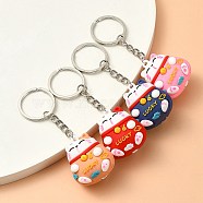 4Pcs PVC Cartoon Lucky Cat Doll Pendant Keychain, with Iron Open Jump Rings and Iron Keychain Ring, Mixed Color, 9.5cm, 4pcs/set(KEYC-YW0001-10)