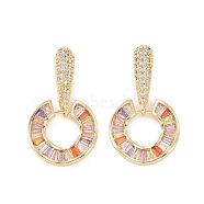 Cubic Zirconia Donut Dangle Stud Earrings, Golden Brass Jewelry for Women, Colorful, 30mm, Pin: 0.8mm(EJEW-P224-15G-02)