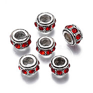 Alloy Rhinestone European Beads, January Birthstone Beads, Large Hole Beads, Cadmium Free & Lead Free, Fit European Bracelet Jewelry Making, Antique Silver, Rondelle, Siam, 11x6.5mm, Hole: 5mm(MPDL-Q212-001F-RS)