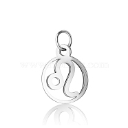 304 Stainless Steel Charms, with Jump Rings, Polished, Flat Round with Constellation, Leo, 13x11x1mm, Hole: 2.5mm(STAS-T036-T513-A5)