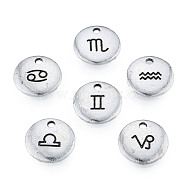 Tibetan Style Alloy Charms, Cadmium Free & Lead Free, Flat Round, 12 Constellations, 12.5mm, Hole: 1.6mm, about 840pcs/1000g(TIBEP-N012-16)