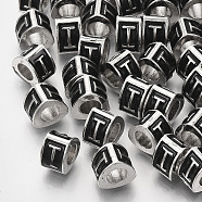 Alloy European Beads, Enamel Style, Large Hole Beads, Triangle with Letter, Platinum, Black, Letter.I, 9.5x9x6.5mm, Hole: 5mm(MPDL-S038-09I)
