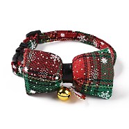 Cloth Pet's Christmas Bowknot Collar, Xmas Kitten Puppy Tartan Pattern Bow Ties, with Side Release Buckle, Brass Bell & PU Leather Findings, Colorful, 210~285mm(AJEW-D051-01G)