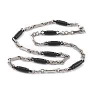 201 Stainless Steel Column Links Chain Necklace, with 304 Stainless Steel Clasps, Stainless Steel Color, Black, 23.39 inch(59.4cm), Link: 18x5.5x2.5mm and 26x6mm(NJEW-F222-38EBP-04)