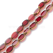 Electroplate Transparent Glass Beads Strands, Gold Plating, Oval, Red, 7x4x3mm, Hole: 1mm, about 50pcs/strand, 13.31''(33.8cm)(EGLA-K015-05A)