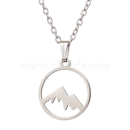 201 Stainless Steel Pendnat Necklaces,  304 Stainless Steel Cable Chain Necklaces, Mountain, 15.94 inch(40.5cm), Mountain: 21.5x15mm(NJEW-JN04764-02)