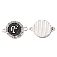 Alloy Enamel Links Connectors, with Crystal Rhinestones, Flat Round with Letter, Silver Color Plated, Letter.F, 22x16x2mm, Hole: 1.8mm(ENAM-TAC0003-01S-02F)