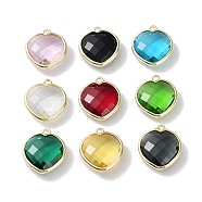 Brass with Glass Pendants, Faceted, Heart Charms, Mixed Color, 19x17x6mm, Hole: 1.4mm(GLAA-G102-01G)