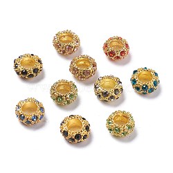 Alloy Rhinestone European Beads, Large Hole Beads, Golden Metal Color, Mixed Color, 11x6mm, Hole: 5mm(CPDL-H997)