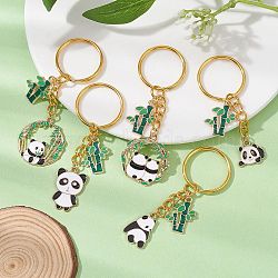 5Pcs Alloy Enamel Keychain, with Iron Findings, Panda & Bamboo, Mixed Color, 6.5~7.55cm, 5pcs/set(KEYC-JKC00629-S)