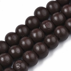 Painted Natural Wood Beads Strands, Round, Coconut Brown, 10x8~9mm, Hole: 2~3mm, about 41~42pcs/strand, 13.98 inch~14.61 inch(35.5~37.1cm)(WOOD-S053-54B)