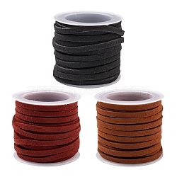 3Rolls 3 Colors Faux Suede Cord, Faux Suede Lace, Mixed Color, 4x1.5mm, about 5.47 Yards(5m)/roll, 1roll/color(LW-FS0001-02)