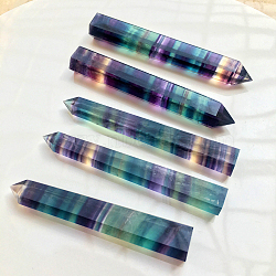 Natural Colorful Fluorite Pointed Prism Bar Home Display Decoration, Healing Stone Wands, for Reiki Chakra Meditation Therapy Decos, Faceted Bullet, 90~100mm(G-PW0007-098D)