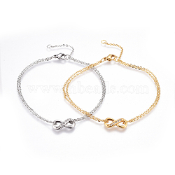 304 Stainless Steel Multi-strand Bracelets, with Rhinestone and Cable Chains, Infinity, Mixed Color, 7-5/8 inch(19.5cm), 1.5mm(BJEW-E365-01)