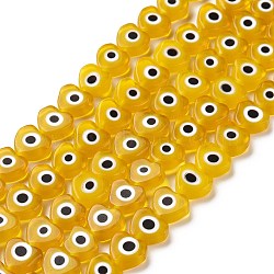 Handmade Evil Eye Lampwork Beads Strands, Heart, Yellow, 6~7x8x3mm, Hole: 1mm, about 47~49pcs/strand, 13.19~13.98 inch(33.5~35.5cm)(LAMP-F023-B11)