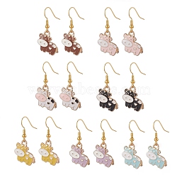 7 Pair 7 Color Alloy Enamel Cow Dangle Earrings, Golden Brass Jewelry for Women, Mixed Color, 33mm, Pin: 0.6mm, 1 Pair/color(EJEW-JE05156)