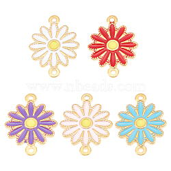 5Pcs 5 Style Ion Plating(IP) 304 Stainless Steel Enamel Connector Charms, Golden, Flower, Mixed Color, 21x15.5x2mm, Hole: 1.4mm(STAS-UN0036-97)
