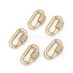 Brass Micro Pave Cubic Zirconia Screw Carabiner Lock Charms, for Necklaces Making, Long-Lasting Plated, Oval, Clear, Real 18K Gold Plated, 17.1x10.5x2mm(X-ZIRC-G160-22G)