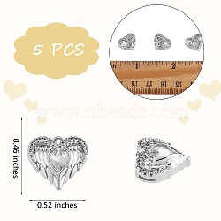 5 Pieces Angel Wing Love Heart Charm Pendant Heart Clear Cubic Zirconia Charm Copper Plating for Jewelry Necklace Earring Making Crafts, Platinum, 11.6x13.3mm, Hole: 1.2mm(JX382A)