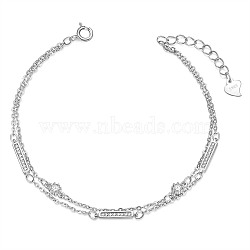 SHEGRACE 925 Sterling Silver Multi-Strand Bracelets, with Cubic Zirconia and Cable Chains, Strip, Platinum, 6-1/4 inch(16cm)(JB561A)