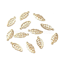Ion Plating(IP) 304 Stainless Steel Charms, Hollow, Leaf, Golden, 13x5.5x0.3mm, Hole: 0.8~1mm(STAS-F160-33G-A)