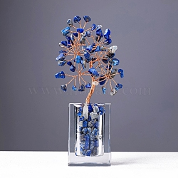 Natural Lapis Lazuli Chips Money Tree Display Decorations, Home Office Decoration, 58x40x180mm(PW-WG1CBB9-04)