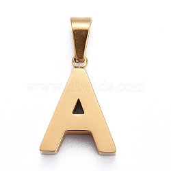 Ion Plating(IP) 304 Stainless Steel Letter Pendants, Manual Polishing, Alphabet, Golden, Letter.A, 18.5x13.7x3.5mm, Hole: 7x3.5mm(STAS-H127-A-G)
