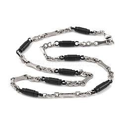 201 Stainless Steel Column Links Chain Necklace, with 304 Stainless Steel Clasps, Stainless Steel Color, Black, 23.39 inch(59.4cm), Link: 18x5.5x2.5mm and 26x6mm(NJEW-F222-38EBP-04)