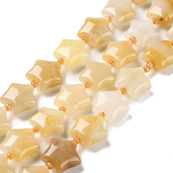 Natural Yellow Aventurine Beads Strands, with Seed Beads, Puffed Star, 14~15.5x15~16x6.5~7mm, Hole: 1mm, about 24~25pcs/strand, 15.55''~15.95''(39.5~40.5cm)