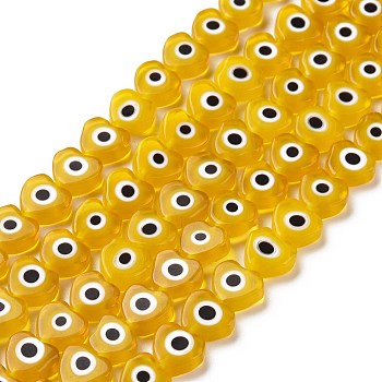 Handmade Evil Eye Lampwork Beads Strands, Heart, Yellow, 6~7x8x3mm, Hole: 1mm, about 47~49pcs/strand, 13.19~13.98 inch(33.5~35.5cm)