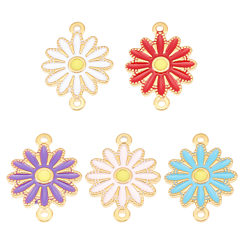 5Pcs 5 Style Ion Plating(IP) 304 Stainless Steel Enamel Connector Charms, Golden, Flower, Mixed Color, 21x15.5x2mm, Hole: 1.4mm