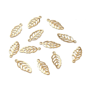 Ion Plating(IP) 304 Stainless Steel Charms, Hollow, Leaf, Golden, 13x5.5x0.3mm, Hole: 0.8~1mm