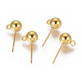 Vacuum Plating 304 Stainless Steel Ear Stud Components, with Loop, Ball, Golden, 17x6mm, Hole: 0.8mm, Pin: 0.7mm