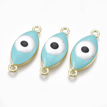 Alloy Links connectors, with Enamel, Evil Eye, Light Gold, Dark Turquoise, 25x10.5x4mm, Hole: 1.8mm