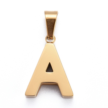 Ion Plating(IP) 304 Stainless Steel Letter Pendants, Manual Polishing, Alphabet, Golden, Letter.A, 18.5x13.7x3.5mm, Hole: 7x3.5mm