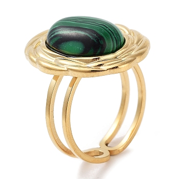 Ion Plating(IP) 304 Stainless Steel Ring, Adjustable Synthetic Malachite Rings, Oval, Adjustable