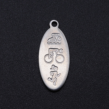 201 Stainless Steel Pendants, Oval with Sport Theme, Stainless Steel Color, 22x9.5x1mm, Hole: 1.5mm