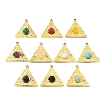 Natural & Synthetic Gemstone Pendants, Ion Plating(IP) 316 Stainless Steel Triangle Charms, Real 24K Gold Plated, 21.5x21.5x5mm, Hole: 1.6mm